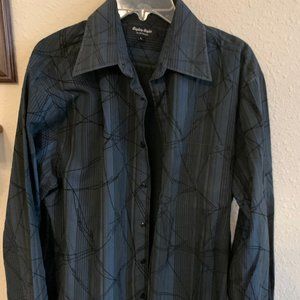 Eighty Eight Mens size Large Blue Black Long Sleeve Button Down Dress Shirt